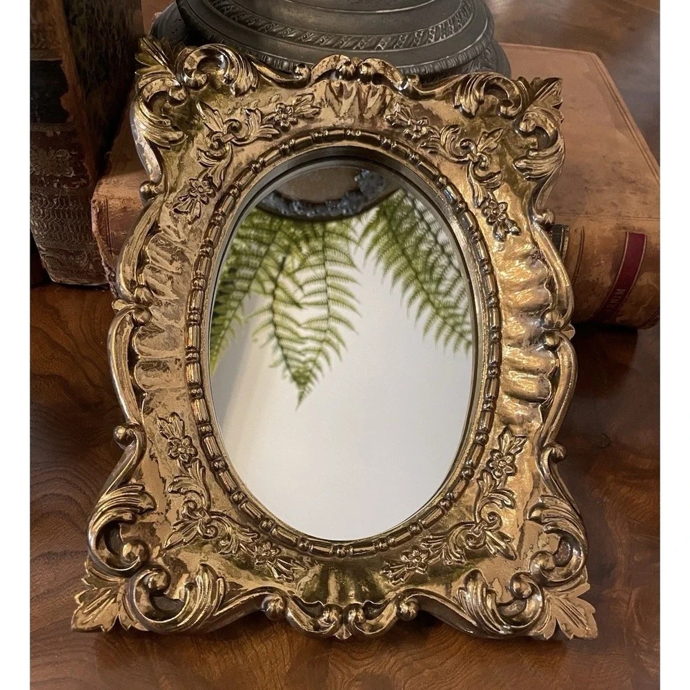 Vtg Ornate Gold Gilt Hollywood Regency  Resin Wall Mirror 6.75x8.75